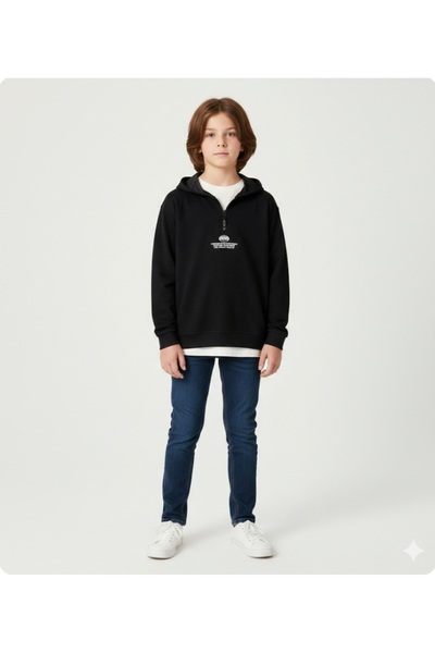 BEGONYA BEBECE KIDS Swi̇t T-Shirt with Capsun and Zipper, Double Layered