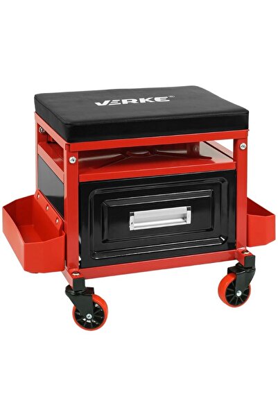 VERKE Scaun de service auto, cu sertar pentru scule cu roți rabatabil la 360 ...