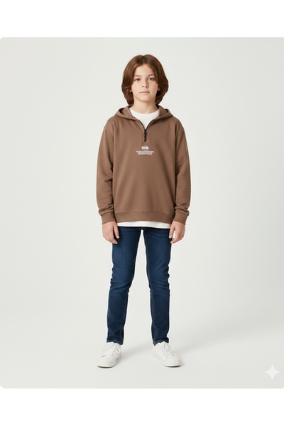 BEGONYA BEBECE KIDS Swi̇t T-Shirt with Capsun and Zipper, Double Layered