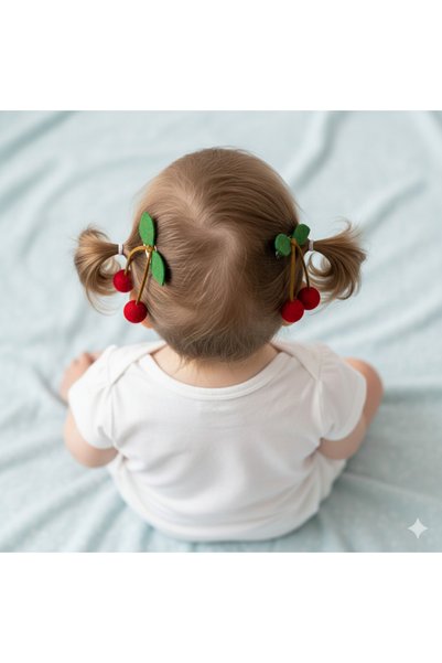Laria Set of 4 Girls' and Baby Hair Clips with Red Cherries and Bows
