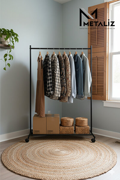 METALİZ YENİLİKÇİ TASARIMLAR Siyah Pratik Tekerlekli Konfeksiyon Askısı - Kıy...