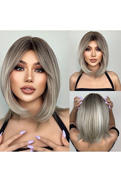 animis beauty Grey Wig, Premium synthetic fiber with look, bob straight hair,...