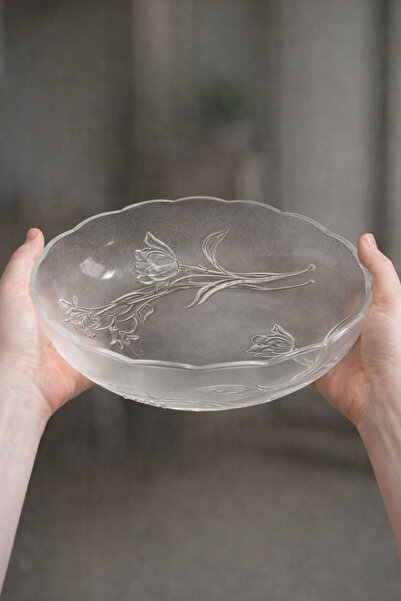 OEM Glass platter Tulle-3000 – 29.5 cm, embossed tulip pattern, fruit / desse...
