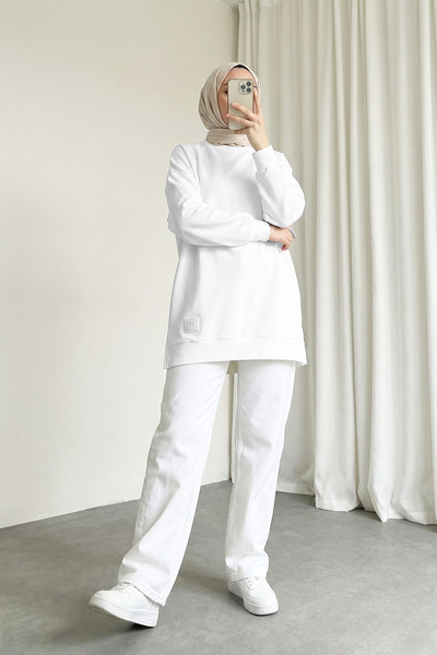 MODAQU Arma Detailed Sweatshirt Tunic - White