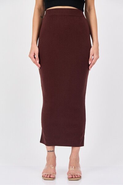 Koolook Women Knitted Midi Skirt, Brown