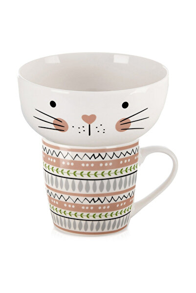 Other Children's mug with bowl, porcelain cat, 2 pieces.
