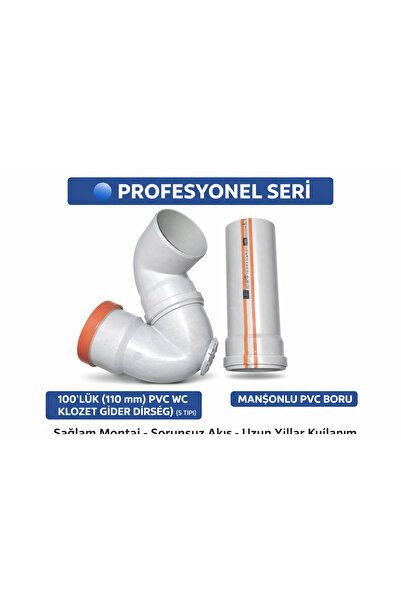 FIRAT TUVALET Gider Dirseği S Tipi + Manşonlu Boru | Koku Yapmaz | Sızdırmaz