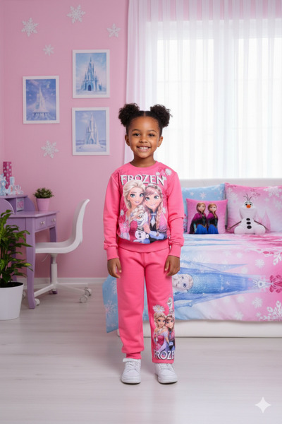 ALYAKİDS Girl's Disney Frozen Elsa Character Printed Cotton Top and Bottom Set