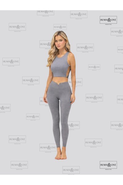 HUMAN LOVE Heart-Detained Leggings and Ring-Detained Crop Top