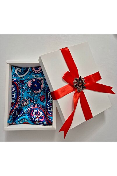 OnlyForYou Synthetic silk satin scarf set, in gift box + elegant brooch