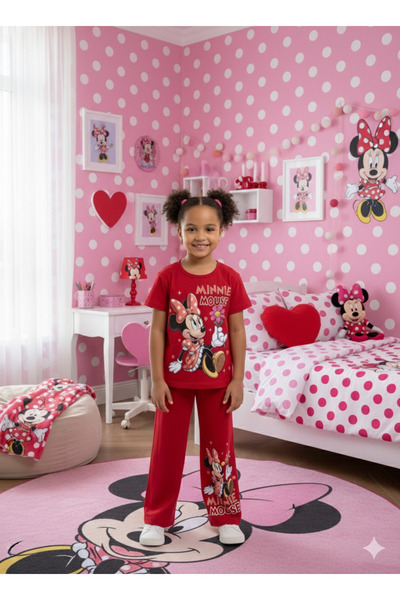 ALYAKİDS Girl's Minnie Mouse Printed Cotton Tracksuit Set