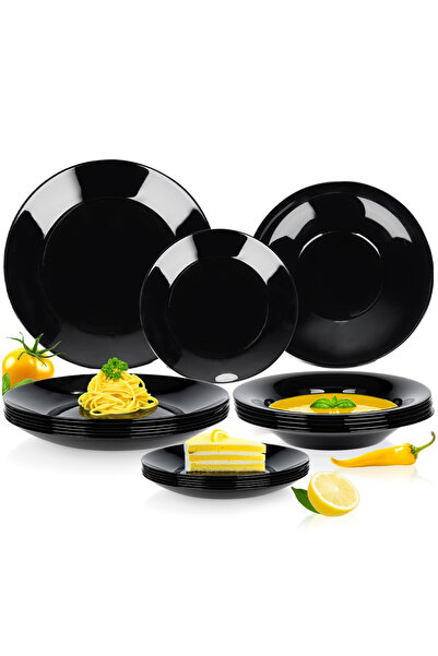 Other Black glass dinner service set, 18 pieces.