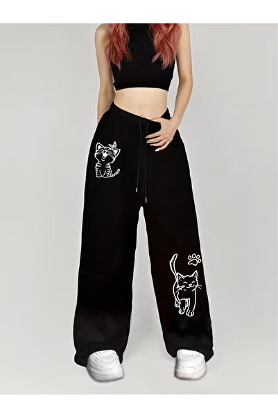 Nilvor Unisex Cute Cats Baggy Cut Wide Leg Sweatpants