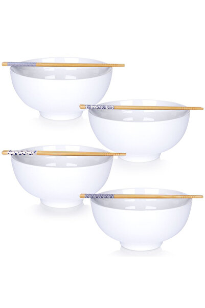 Other Ramen bowl with chopsticks, white porcelain, 20 cm, 1.6 l, 4 pcs.