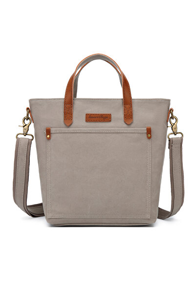 Hüvendo Smart Bags Dark Gray Women's Shoulder Bag Canvas Fabric with Genuine ...