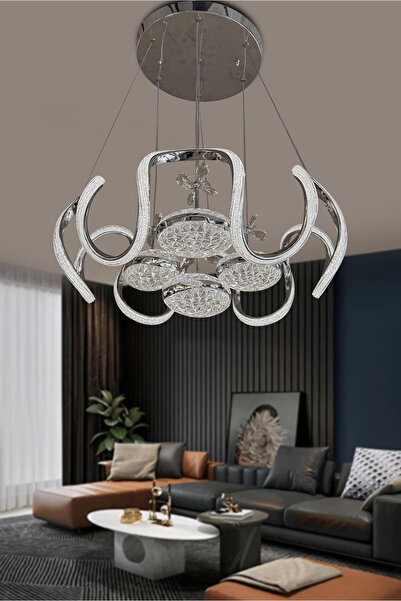 Empressco Eliza 4 Top Simli Modern Sarkıt Led Avize Krom Simli Kumandalı