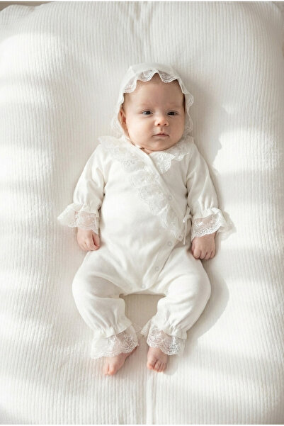 COOLMINIES طقم بدلة أطفال بناتي حديثي الولادة مزين بالدانتيل، مناسب للمناسبات...