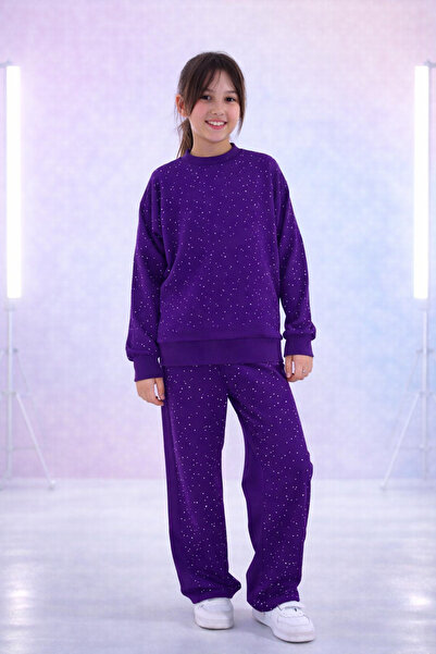 Arya Nisa Kids Set de trening pentru fete, din bumbac, cu imprimeu cu pietre,...