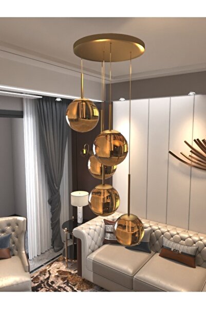 Empressco Vega Sarkıt Top Avize Bal Rengi 5’li Glop Camlı, Eskitme Dayanıklı ...