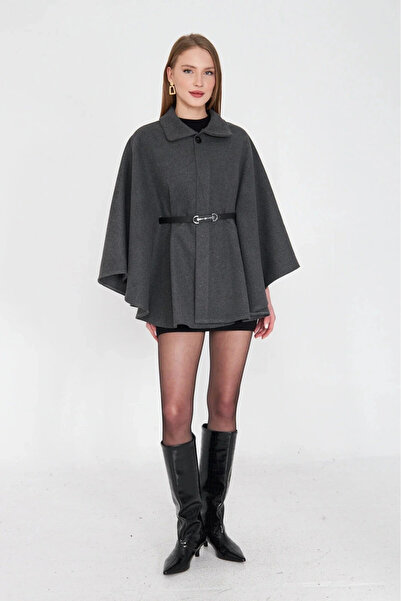 ZENGEZUR MALL Storozal Belted Cashmere Poncho Anthracite Pt (195105) (Size: S...