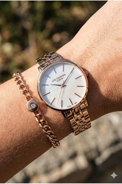 Lee Cooper 34mm, White Dial Women's Wristwatch |   Rose Gold Steel Cord - wit...
