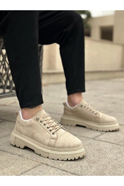 BPM Ba0245 Cream Suede Smart Rubber Lacing High Sole Casual Men's Shoes