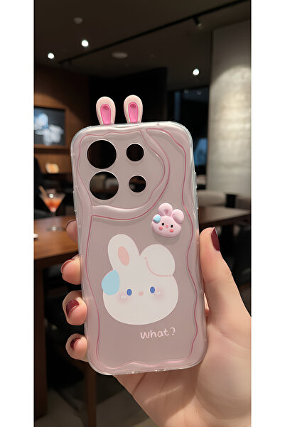 TechTrove 3D Rabbit Ear Design Wavy Edge Transparent Pink Case Compatible wit...