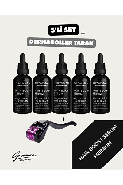 growman Serum 50 ML x5 + Dermaroller Tarak Hediyeli Set – 150 Günlük Yoğun Bakım