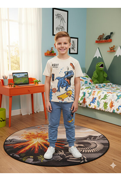 ALYAKİDS طقم علوي وسفلي مطبوع عليه ديناصور وسمك القرش للأولاد