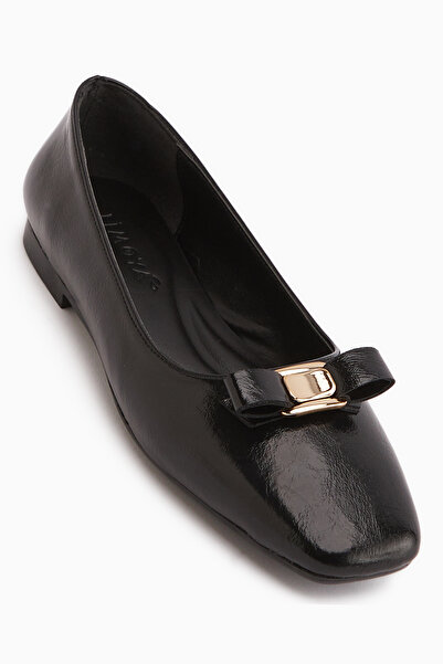 Limoya Darin Black Bow Detailed Blunt Toe Ballerinas