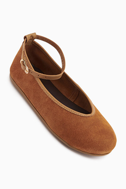 Limoya Jenin Genuine Leather Camel Suede Women's Ballerinas with Belt