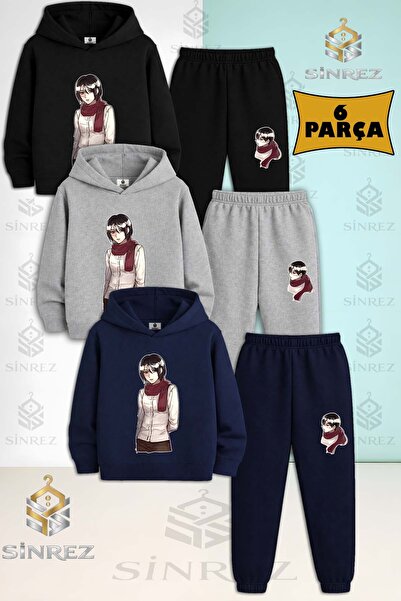 SİNREZ Set de trening cu glugă imprimat, unisex, pentru copii, 3 piese, ANIME...