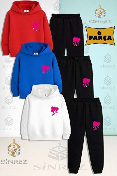 SİNREZ Set de trening cu glugă pentru copii, 3 piese, unisex, PRINCESS BRBY, ...