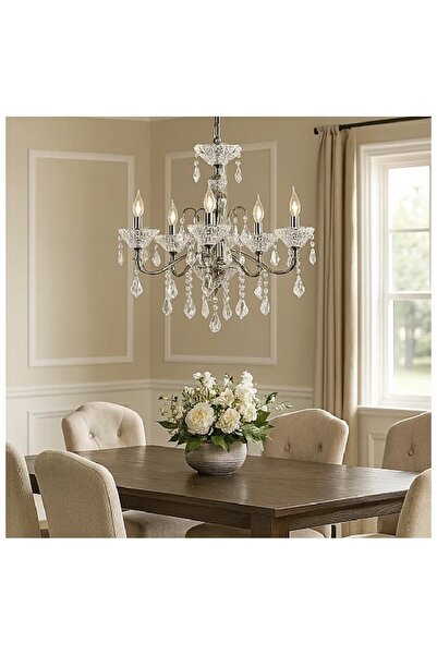 Hummer Classic crystal chandelier, 5 arms, silver color, 1 meter high