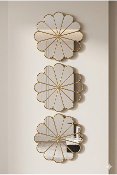 Urfakent 3’lü Gold Güneş Desenli Duvar Aynası Seti 27 cm | Dekoratif Yuvarlak...