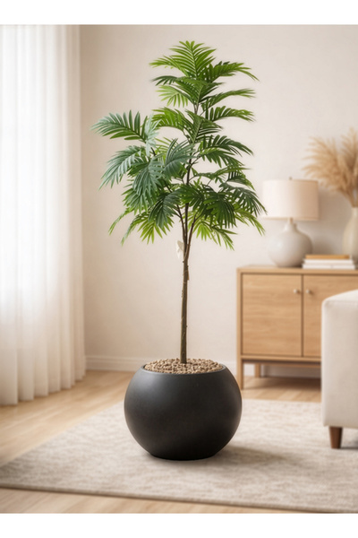 Cady One Artificial palm tree with a large pot, dense green leaves, 130 cm tall