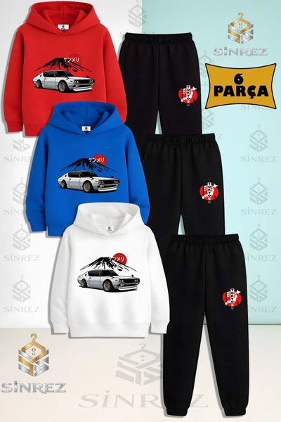 SİNREZ 3-Piece Children's Unisex Car Tokyo Mountain Unde Printed Hooded Track...