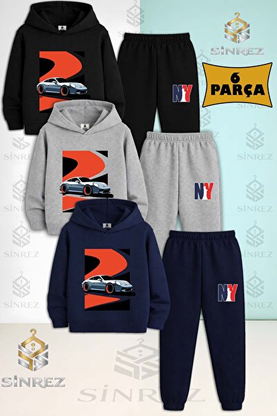 SİNREZ Set de trening cu glugă pentru copii, 3 piese, unisex, AUTO, GRI, ROȘU...