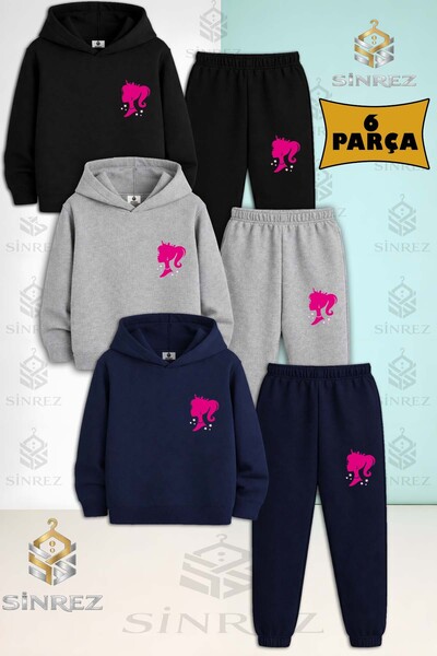 SİNREZ Set de trening cu glugă pentru copii, 3 piese, unisex, PRINCESS BRBY, ...