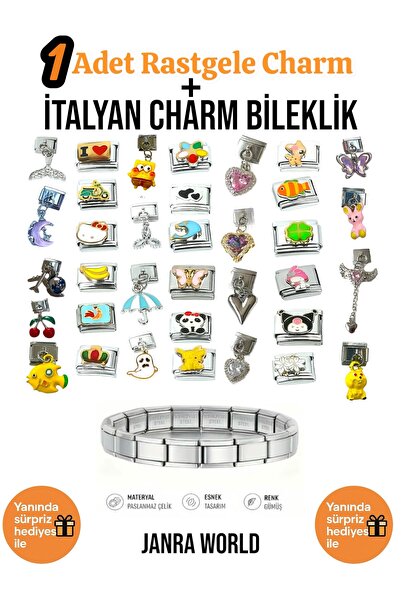 JANRA WORLD 1 Piece Random Charm + Italian Charm Bracelet Set |   With Surpri...