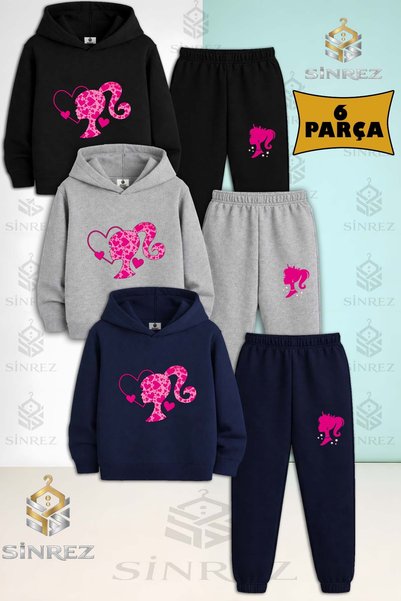 SİNREZ Set de trening cu glugă pentru copii, 3 piese, unisex, PRINCESS BRBY H...