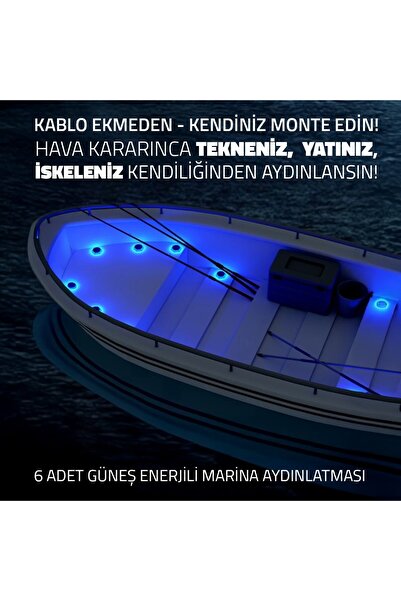 UpWay 6'lı Güneş Enerjili Mavi Peyzaj Lambası - 20 LED IP68 Su Geçirmez Kırılmaz Paslanmaz