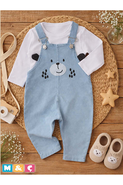 MÇ FAMİLY STORe Baby Denim Salopet Jumpsuit Set Short Sleeve T-Shirt Long Pan...