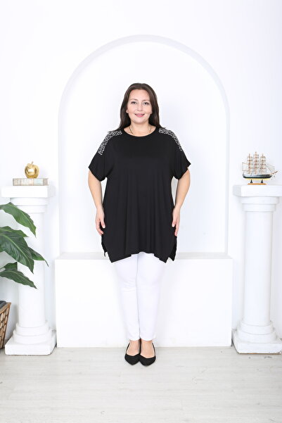 XL Modam Women's Black Lycra Viscose Plus Size Tunic