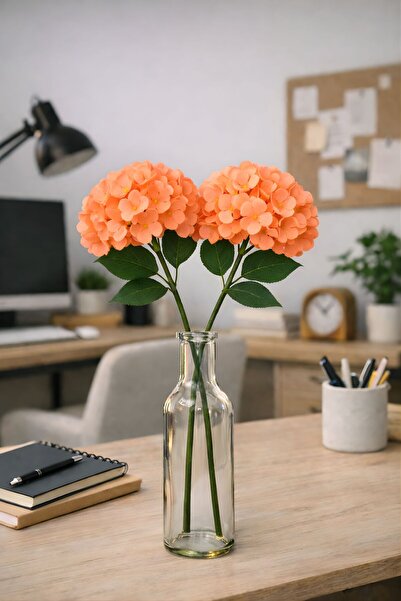 BUSERİSE 2 Adet 5 Dallı Yapay Lüks Somon Ortanca – Dekoratif Çiçek, Salon Ofi...