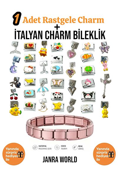 JANRA WORLD 1 Piece Random Charm + Italian Charm Bracelet Set |   With Surpri...