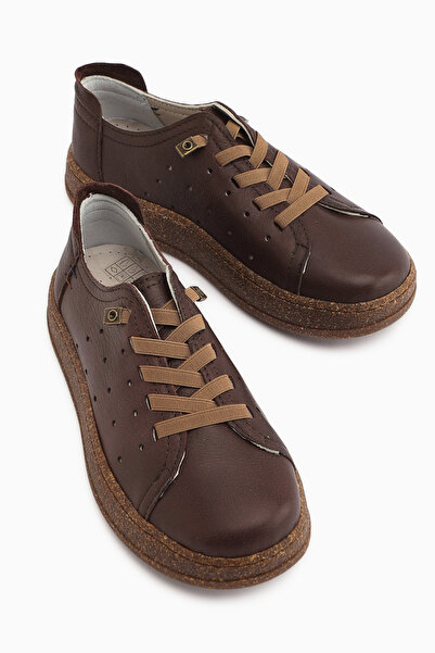 Limoya Judi Genuine Leather Brown Comfortable Sole Women's Summer Sneakers