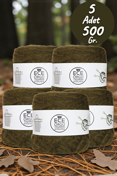 Ece Örgü Tasarım Atölyesi Çam yeşili 3 katlı angora örgü ipi (500 Gr.)