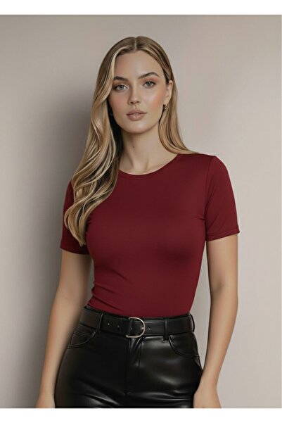 bykombincim Bisiklet Yaka Kısa BORDO RENK Kol body %100 VİSKON Kendi Tarzını ...