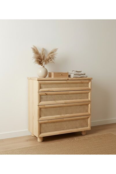 BEÇEK STORE Masif Çam 4 Çekmeceli Doğal Hazeranlı Şifonyer & Saklama Ünitesi ...